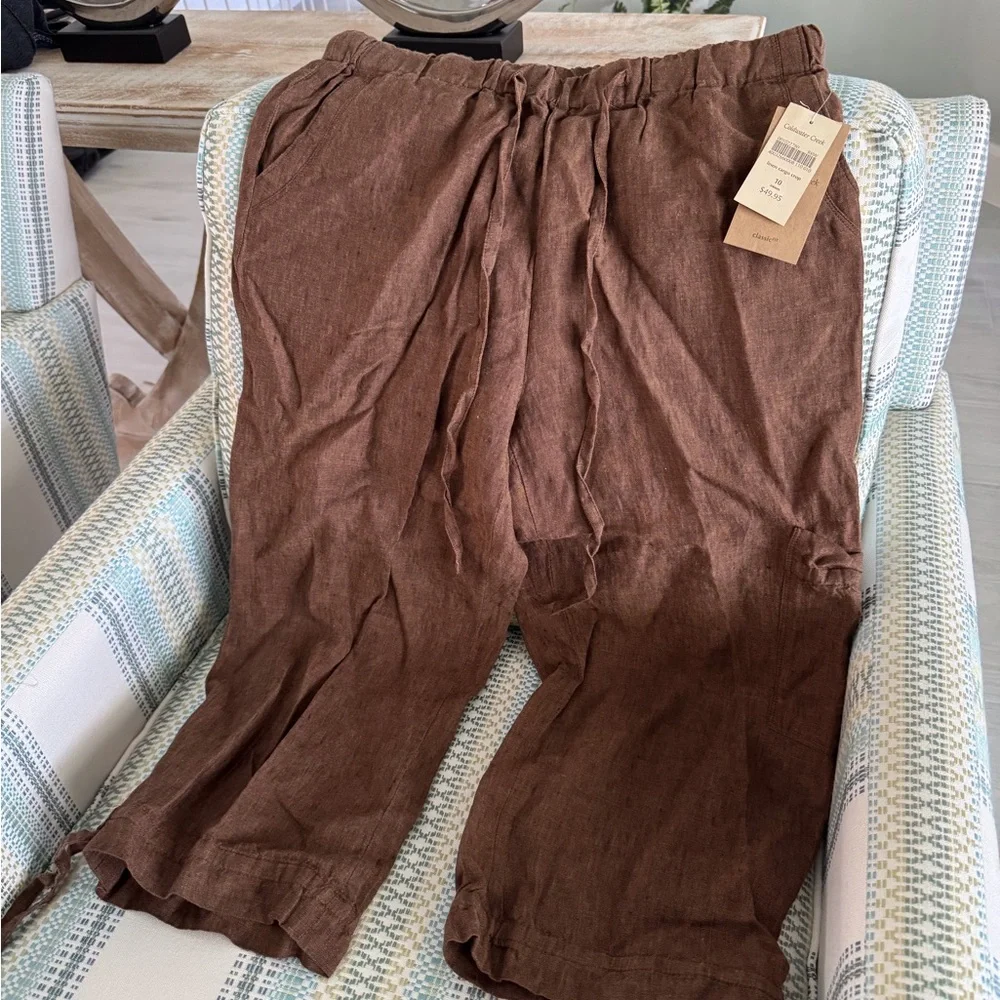 Coldwater Creek Brown Drawstring Linen Capi Size 10
